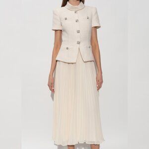 Self-Portrait cream Dress with pleated skirt